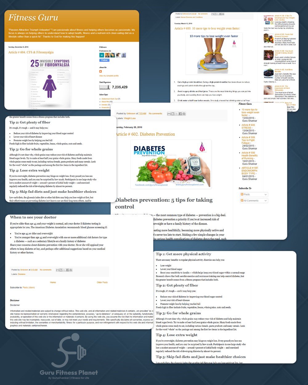 A collage of 604 articles written by Gurushankar